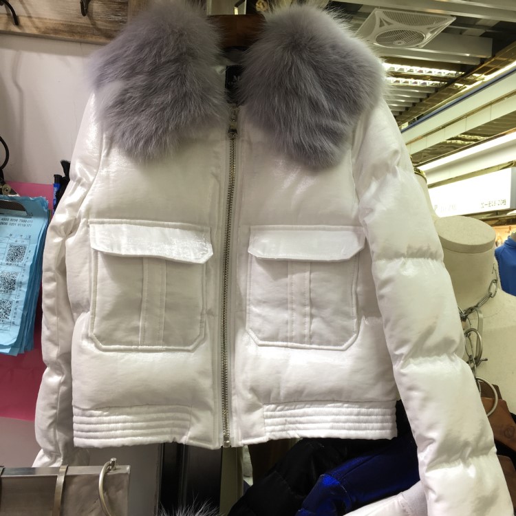 短款棉服女2018冬季新款翻領大毛領加厚亮面拉鏈保暖棉衣外套上衣
