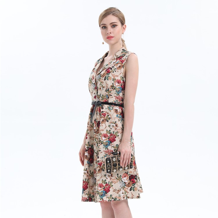 2019夏季大碼女裝新款印花大擺收身連衣裙 (配腰帶) JR1638