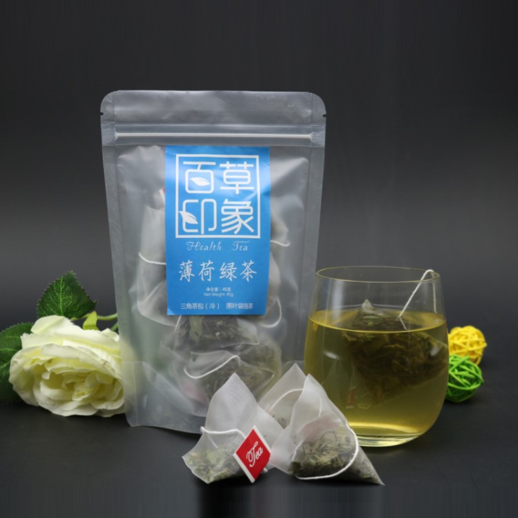 薄荷綠茶三角袋泡茶oem代加工三角茶包袋裝15包花茶組合養生茶