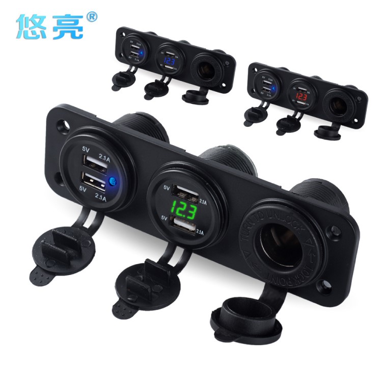 點(diǎn)煙器插座車載手機(jī)充電器 4usb帶線車充 一分三多口USB汽車充電