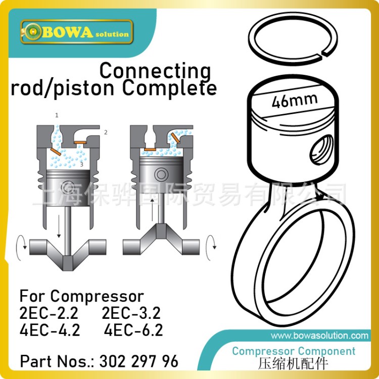 46mm活塞連桿總成匹配5.7m3/h單缸用于諸如2EC2.2或4EC-6.2壓縮機