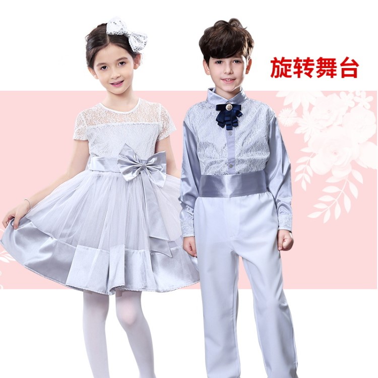 元旦中小學(xué)生詩歌朗誦演出服幼兒童大合唱團(tuán)服表演服裝公主裙女童