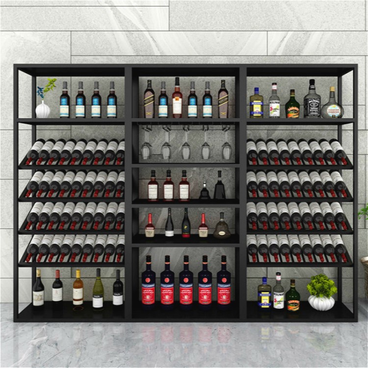 北歐落地式紅酒柜家用客廳鐵藝酒架簡約紅酒柜組合餐廳隔斷裝飾架