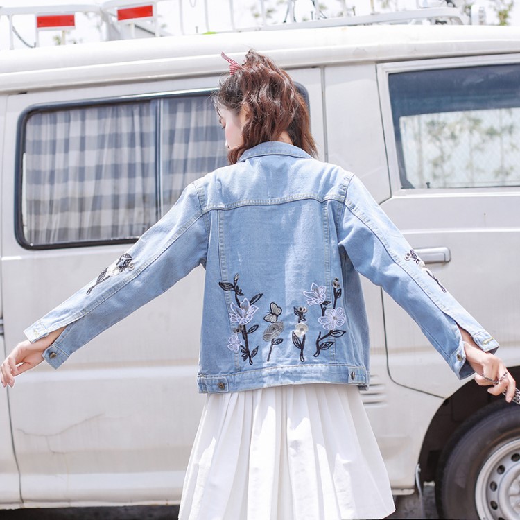 牛仔女裝外套上衣褂子短中長款韓版修身潮刺繡花