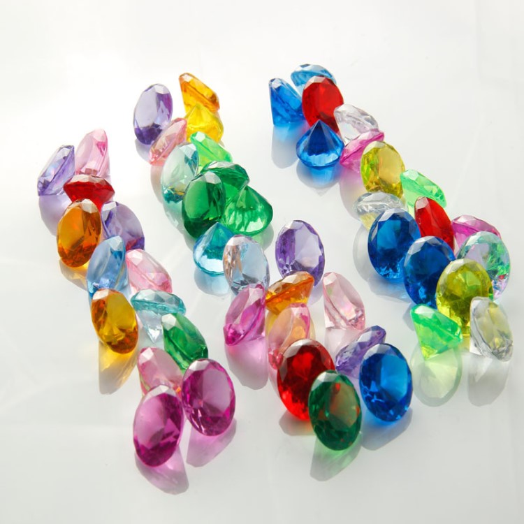 20mm七彩钻石柜台摆件婚庆水晶钻塑料钻儿童宝石幸运石亚克力尖钻