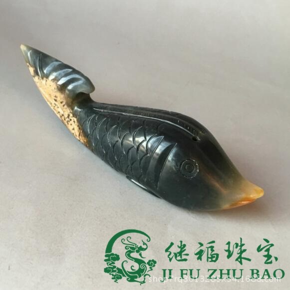 古玉老玉仿古玉器青花岫玉鯉魚擺件 做工精細(xì)寓意連年有余把玩件