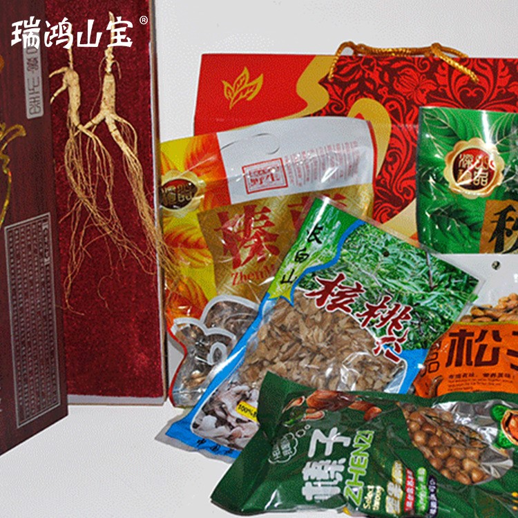 廠家直銷長(zhǎng)白山特產(chǎn)大禮包 東北人參松子秋木耳蘑菇黑桃仁批發(fā)