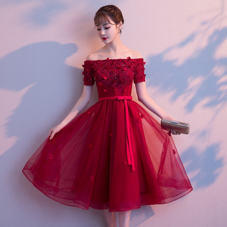 敬酒服新娘結(jié)婚2019新款紅色宴會年會派對洋裝小禮服名媛顯瘦短款
