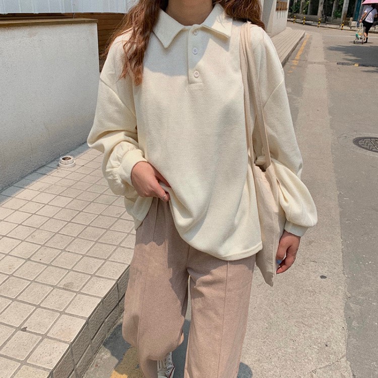 外套女2019新款秋裝寬松外穿韓版學院風慵懶開學季學生polo領上衣