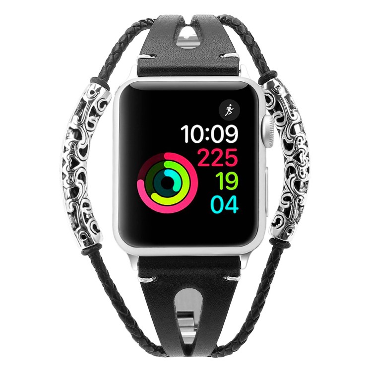 适用于苹果apple watch1/2/3/4代 金属羊皮绳编织双环真皮表带