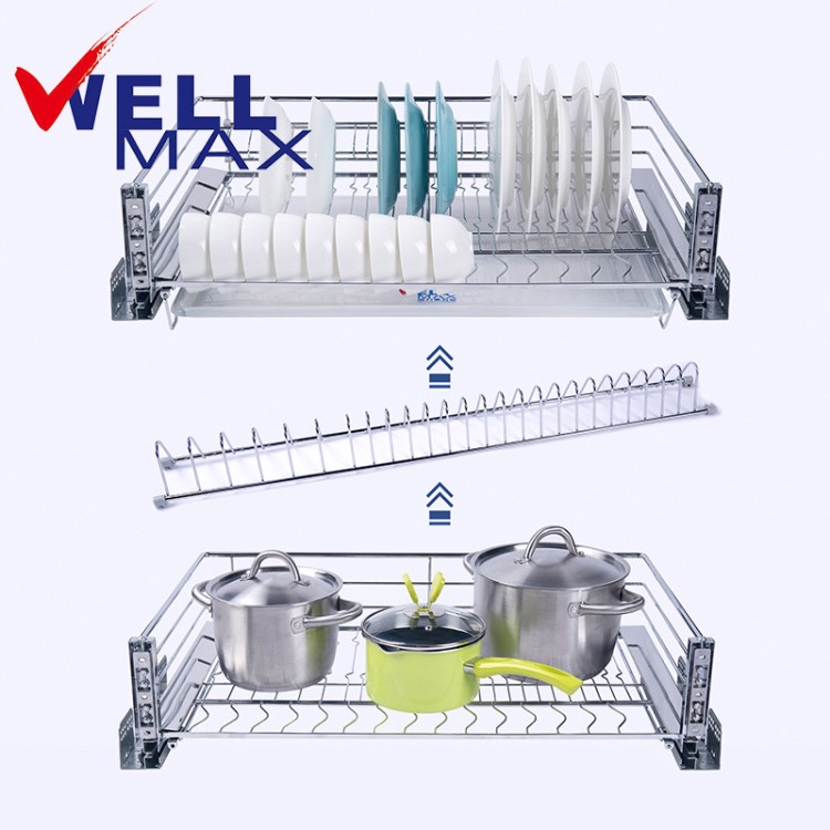 WELLMAX/威萬(wàn)事 W3BS08廚房不銹鋼多功能拉籃櫥柜爐臺(tái)拉籃碗碟籃