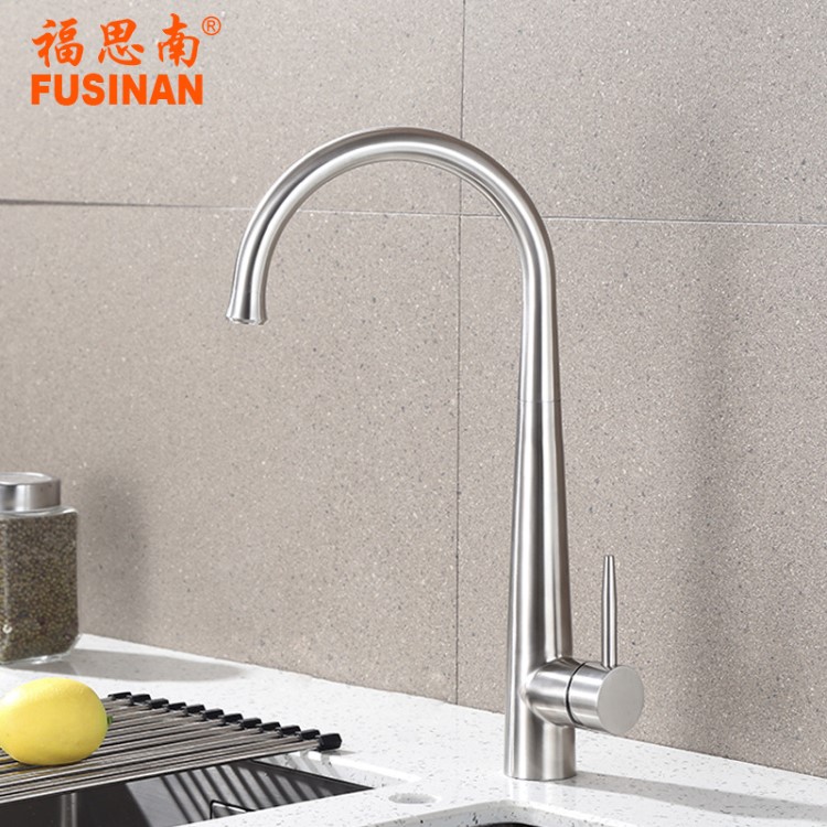 廠家批發(fā) 304不銹鋼火箭廚房水龍頭旋轉(zhuǎn)家用洗菜盆水槽冷熱混水閥