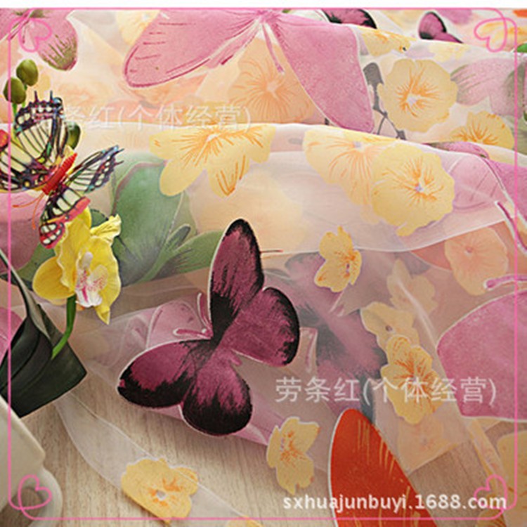 窗紗批發(fā) 淘寶速賣通熱賣 玻璃紗膠印爛花蝴蝶紗 可散剪窗紗