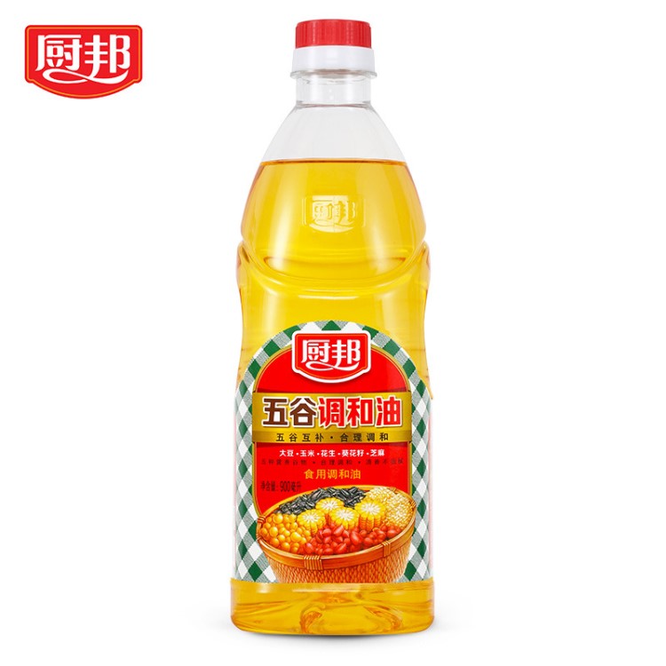 廚邦五谷調(diào)和油900ml*1大豆油玉米油葵花籽油芝麻油調(diào)和食用油