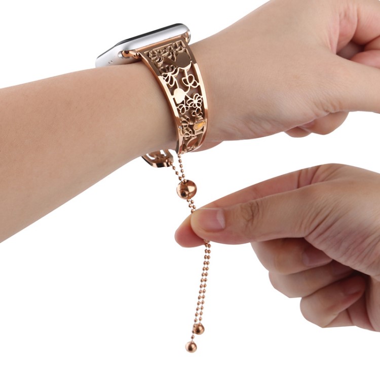 適用apple watch金屬表帶iwatch1/2/3/4/5代女款手鐲鏤空表帶表帶