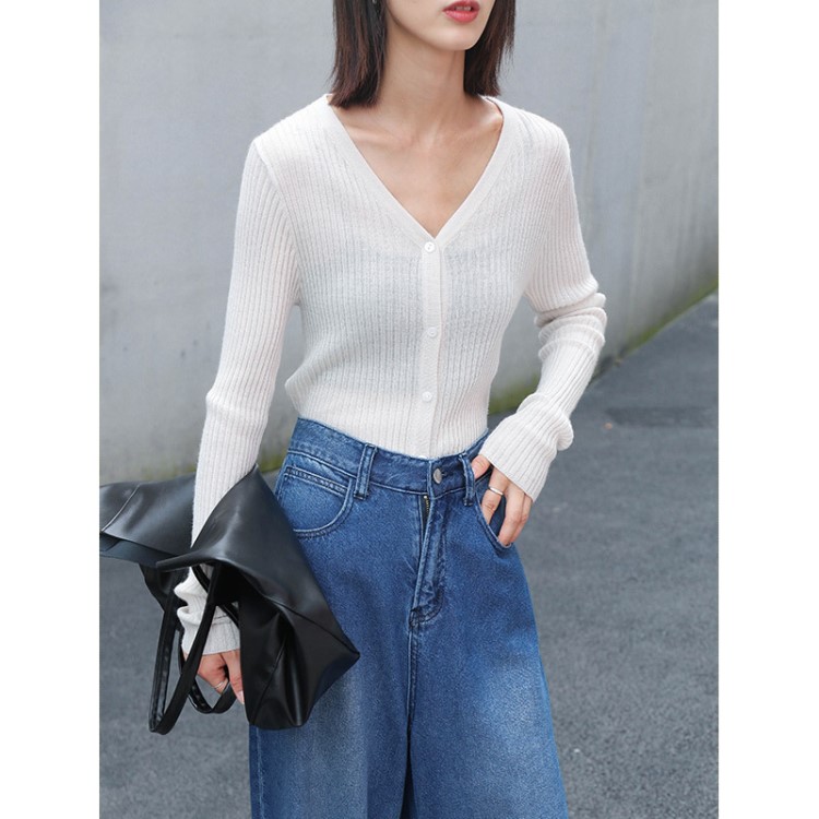 木蘭修身慵懶風秋季 2019年韓版女裝新品毛衣V領長袖針織開衫6759