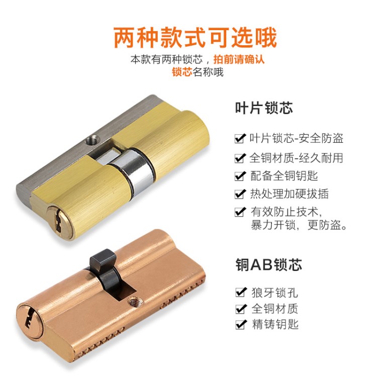 銅防盜門鎖芯通用型鎖具超ab級門鎖步陽防盜門大門木門鎖芯