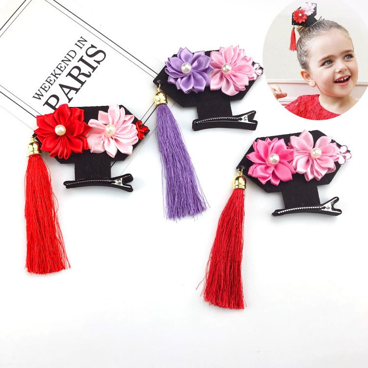 格格發(fā)夾兒童花朵發(fā)卡 小女孩舞臺(tái)表演古風(fēng)流蘇拍照賣萌發(fā)飾品