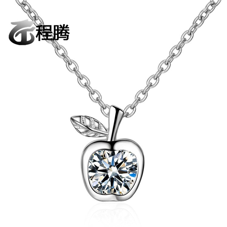 小蘋果項鏈925銀日韓個性鋯石蘋果項鏈圣誕節平安夜禮物飾品