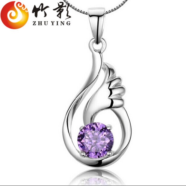 吊墜 S925銀項(xiàng)鏈隱形翅膀天使之翼女款韓版時尚鑲鉆紫水晶