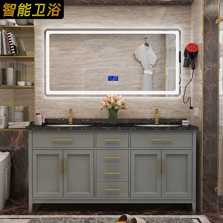 北歐美式浴室柜智能鏡落地衛浴歐式實木雙盆洗臉盆池洗手臺衛生