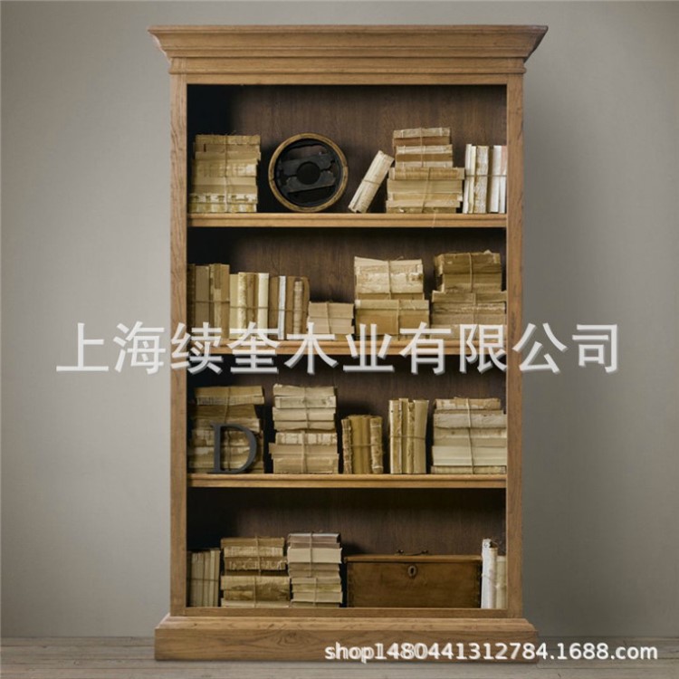 美式實木書架書柜復古做舊書櫥簡約古典書房仿古展示柜家具可定制