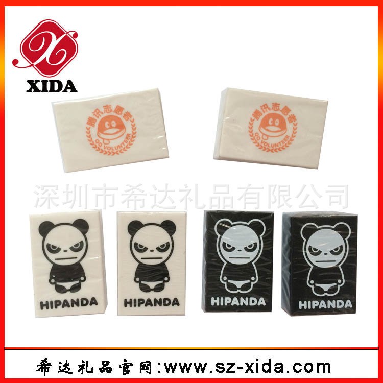 廣東橡皮擦廠家批發(fā)方形一色絲印TPR白色橡皮擦 包玻璃紙橡皮擦