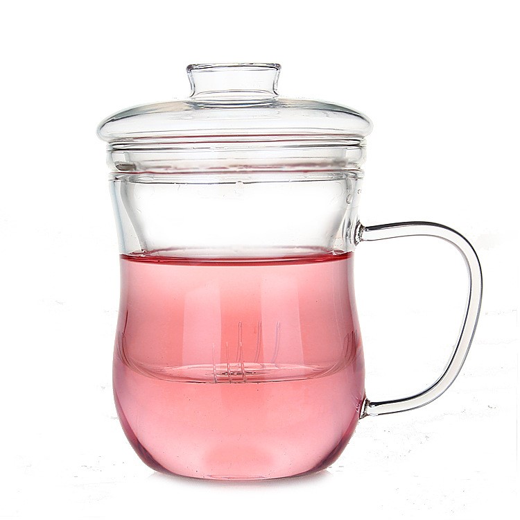 加厚玻璃花茶杯 耐熱玻璃泡茶杯 帶蓋花茶杯內(nèi)膽過(guò)濾三件杯