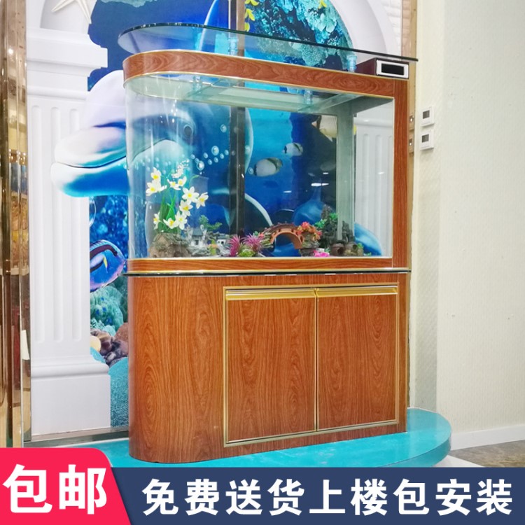 子彈頭屏風玻璃魚缸客廳玄關(guān)水族箱中大型底濾懶人免換水