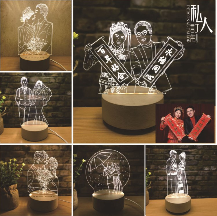 照片私人定制臺(tái)燈實(shí)木藍(lán)牙音響3D小夜燈情人節(jié)禮物DIY兒童床頭燈