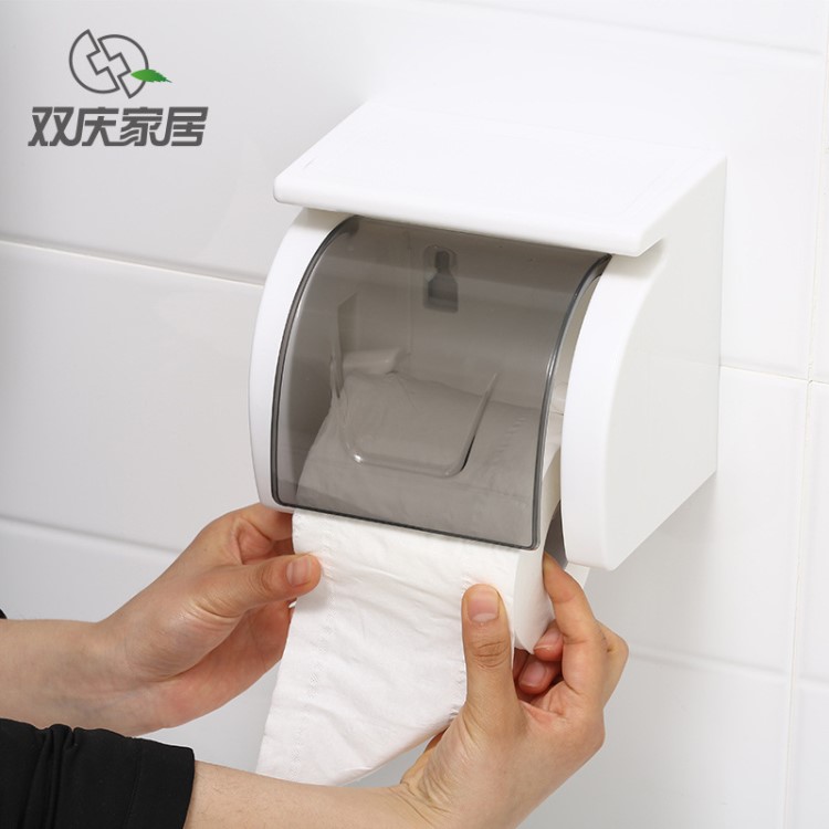 雙慶家居吸盤防水卷紙盒創(chuàng)意卷紙架衛(wèi)生間免打孔塑料紙巾架5083
