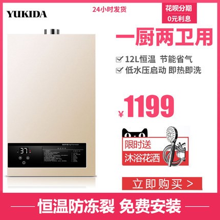 YUKIDA JSQ23-H05智能恒溫燃?xì)鉄崴魈烊粴?2L防凍型家用液化氣