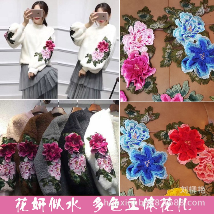 水溶刺繡立體花兒布貼刺繡貼花 衣服補丁貼超大號時尚貼 裙子補花