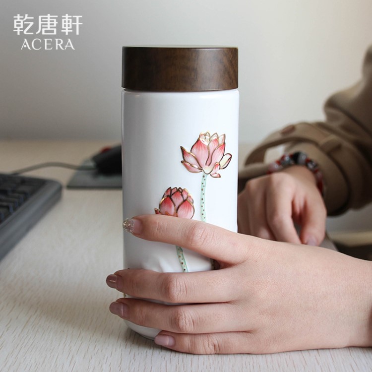 臺灣乾唐軒活瓷杯和諧隨身杯雙層帶蓋便攜陶瓷水杯子創(chuàng)意禮品定制