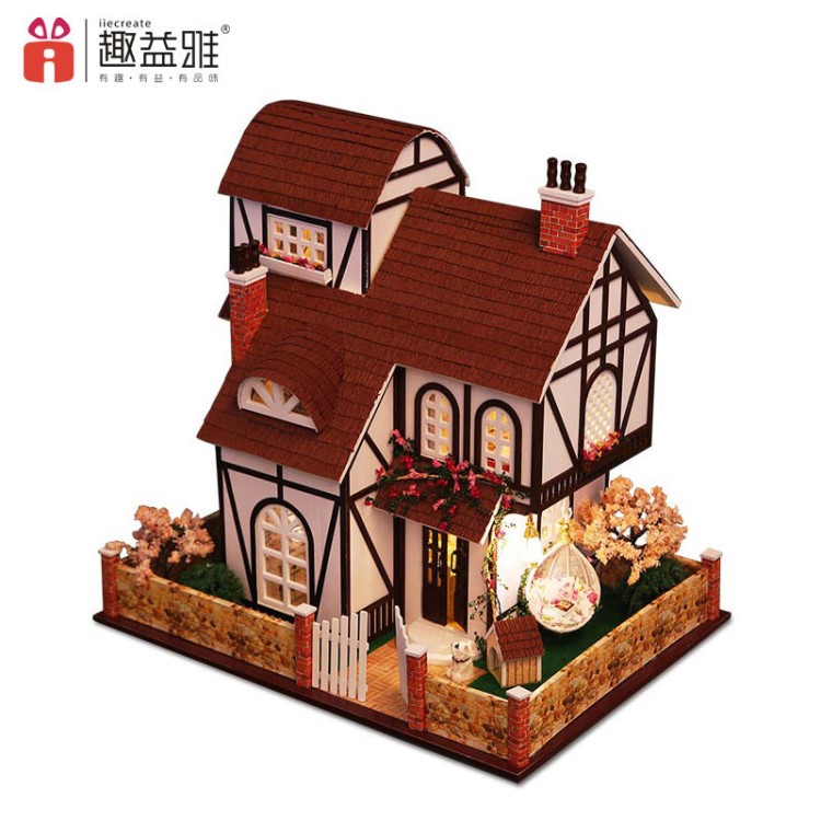 知我工廠批發(fā)diy小屋花之小鎮(zhèn)手工拼裝房子模型大別墅男女生玩具