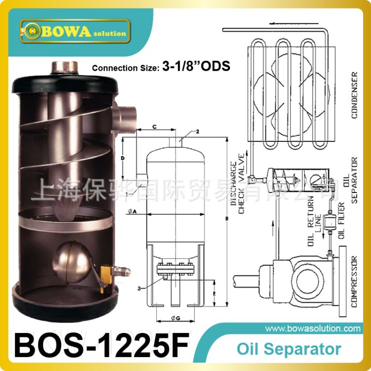 3-1/8ODS螺旋式油分（底部法兰连接）适用于半封闭螺杆并联机组