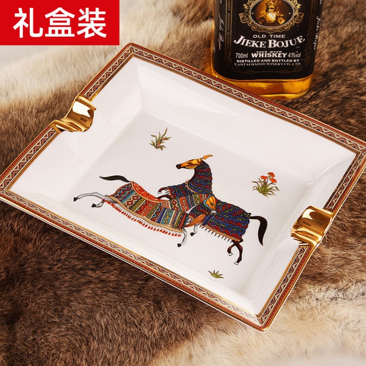 創意禮品骨瓷瓷煙灰缸生日禮物禮盒裝大號雪茄酒店家居客廳辦公室