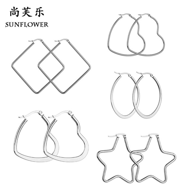 五角星愛心百搭女士夸張耳環 不銹鋼耳飾批發 朋克時尚流行飾品