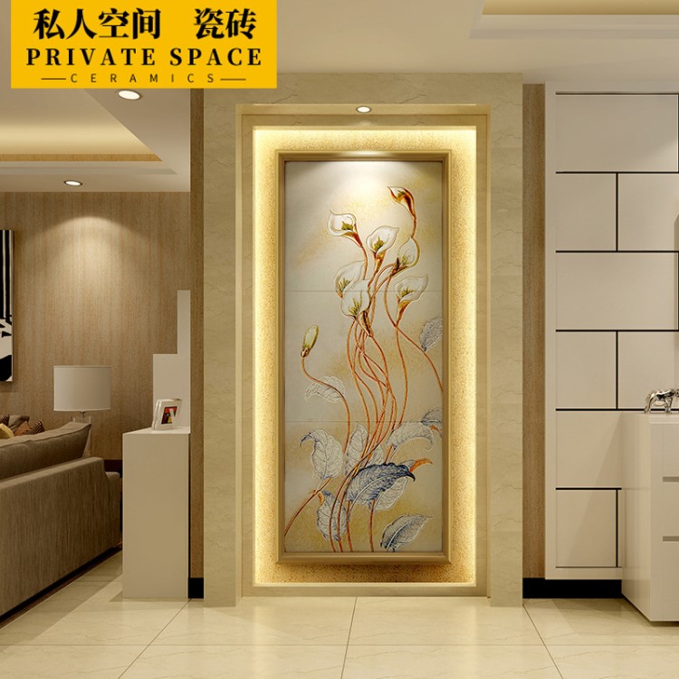 玄關(guān)現(xiàn)代簡(jiǎn)約風(fēng)格大理石微晶石電視瓷磚電視背景墻雕刻馬蹄蓮