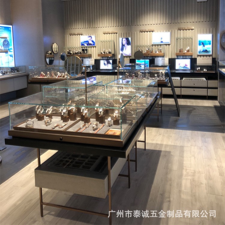 泰誠(chéng)手表展示柜陳列柜臺(tái)不銹鋼玻璃展柜中島品牌鐘表展示道具