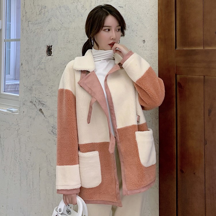 2019新款羊羔毛外套女中長款春秋顆粒絨羊剪絨仿皮毛一體大衣潮冬