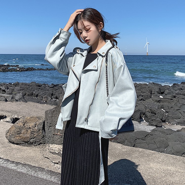 爆款批發(fā)2019秋季新款女裝韓版時(shí)尚短款麂皮皮衣外套女百搭潮