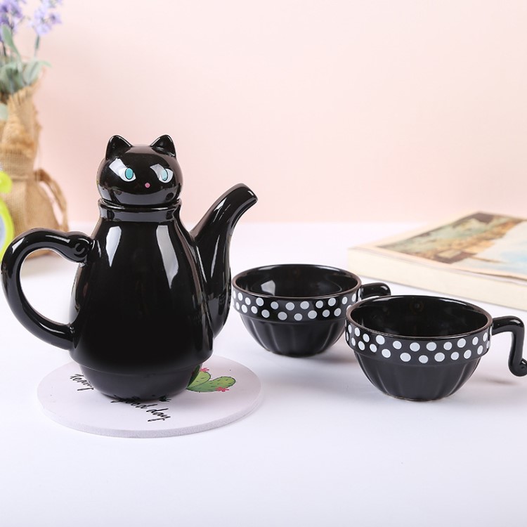 可爱猫咪陶瓷茶壶杯子套装 陶瓷餐具 创意小猫茶壶套装马克杯