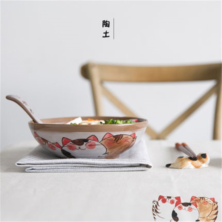 批發日式萌貓系列招財貓陶瓷餐具套裝碗盤碟套裝米飯碗菜盤面碗