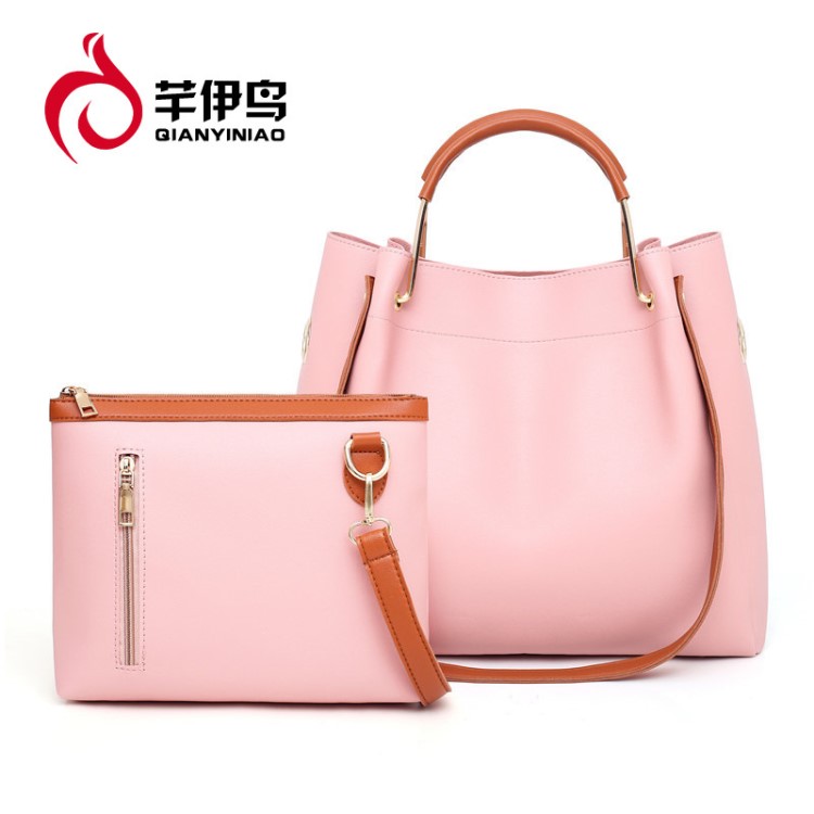 芊伊鳥女2019四季新款清夏季韓版撞色水桶包單肩子母寬帶斜跨包包