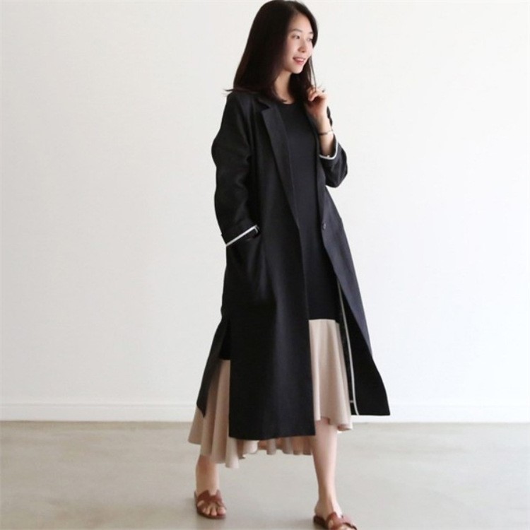 C689-秋季西裝風衣薄女長款棉麻小西服韓版新款亞麻防曬外套春秋