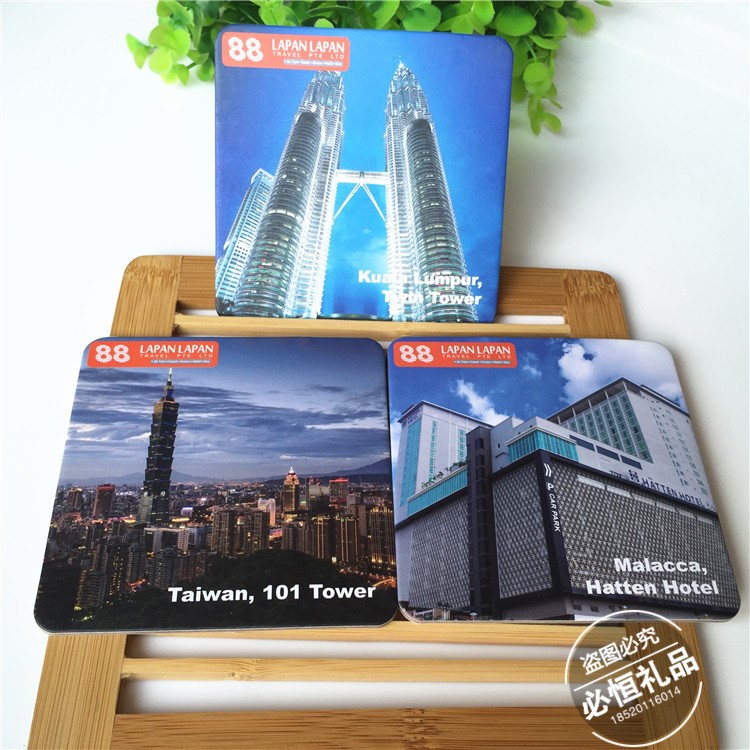 紙板杯墊 廠家定制灰紙板杯墊 隔熱雙面彩印世界各地景區硬板杯墊