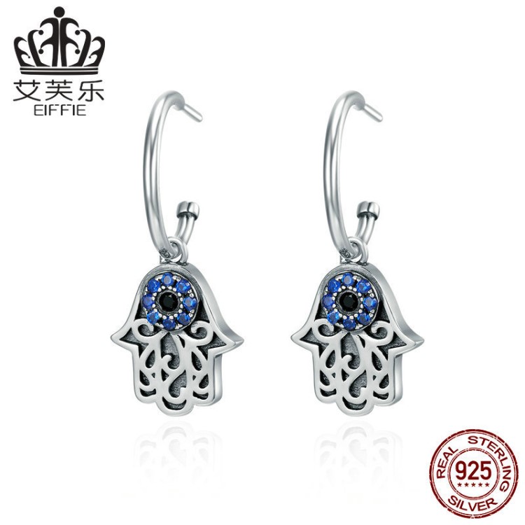 2019新款 歐美流行女款惡魔之眼耳環 s925銀鍍白金鑲鉆耳釘首飾