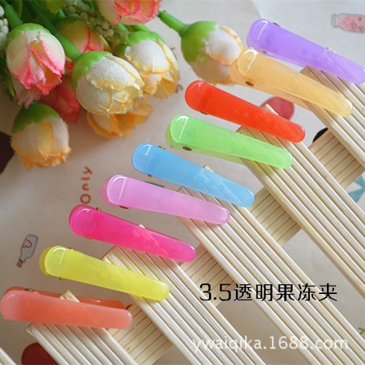 DIY兒童發飾品配件 3.5透明鴨嘴夾 果凍色BB夾 手工材料塑料夾