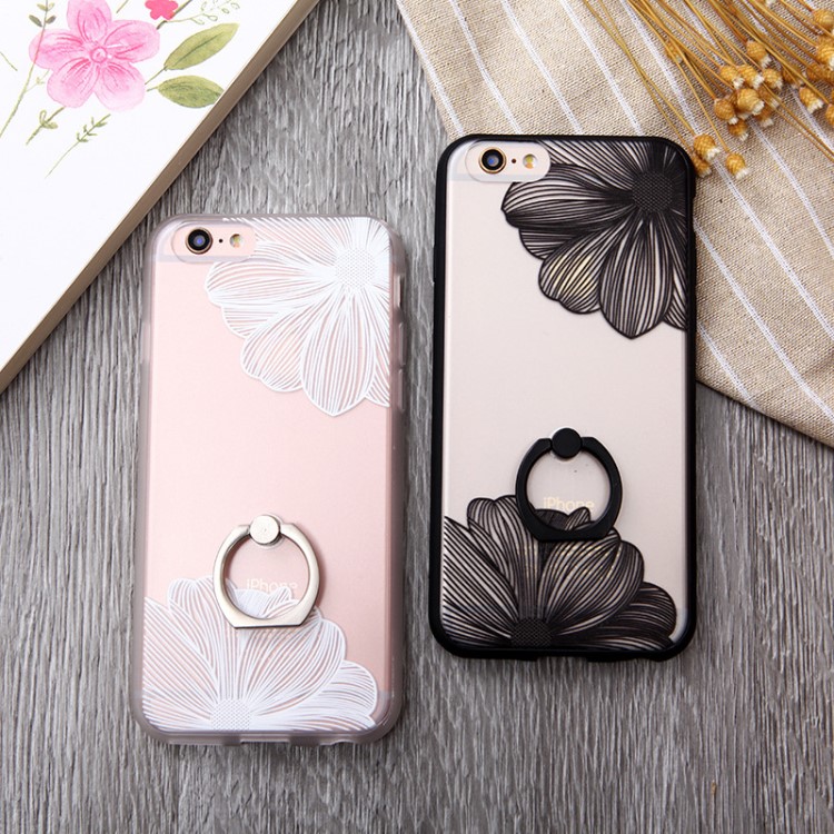 跨境印花蕾絲iphone11/X蘋果8p創(chuàng)意指環(huán)扣二合一手機(jī)殼適用